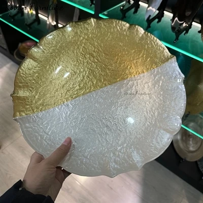New Arrival Gold And White Color Glass Charger Plate