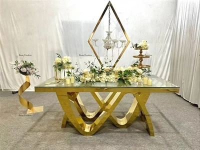 New Arrival Gold Stainless Steel Rectangular Wedding Table