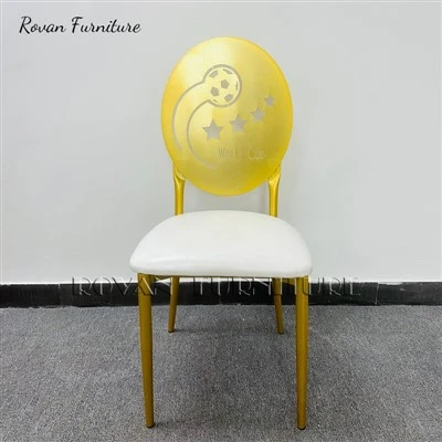 Gold Iron Pattern Round Back Wedding Chair With PU Leather Cushion
