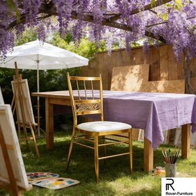 Luxury Gold Iron Plating Flower Back Wedding Chair