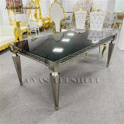 Luxury Silver Rectangular Stainless Steel Wedding Dining Table