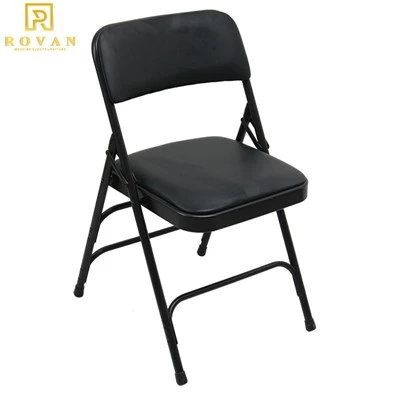 Metal Iron Black Padded Folding Chair with Cushion